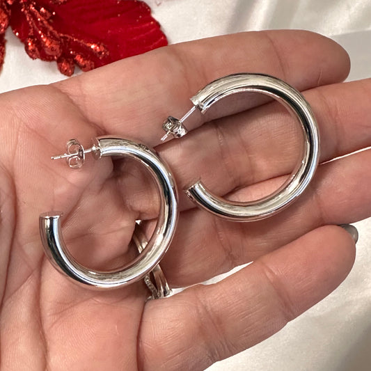 Aretes Tipo Hoops  Silver Plated