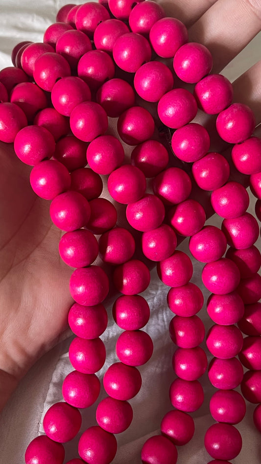 Beads en madera color Neon Pink