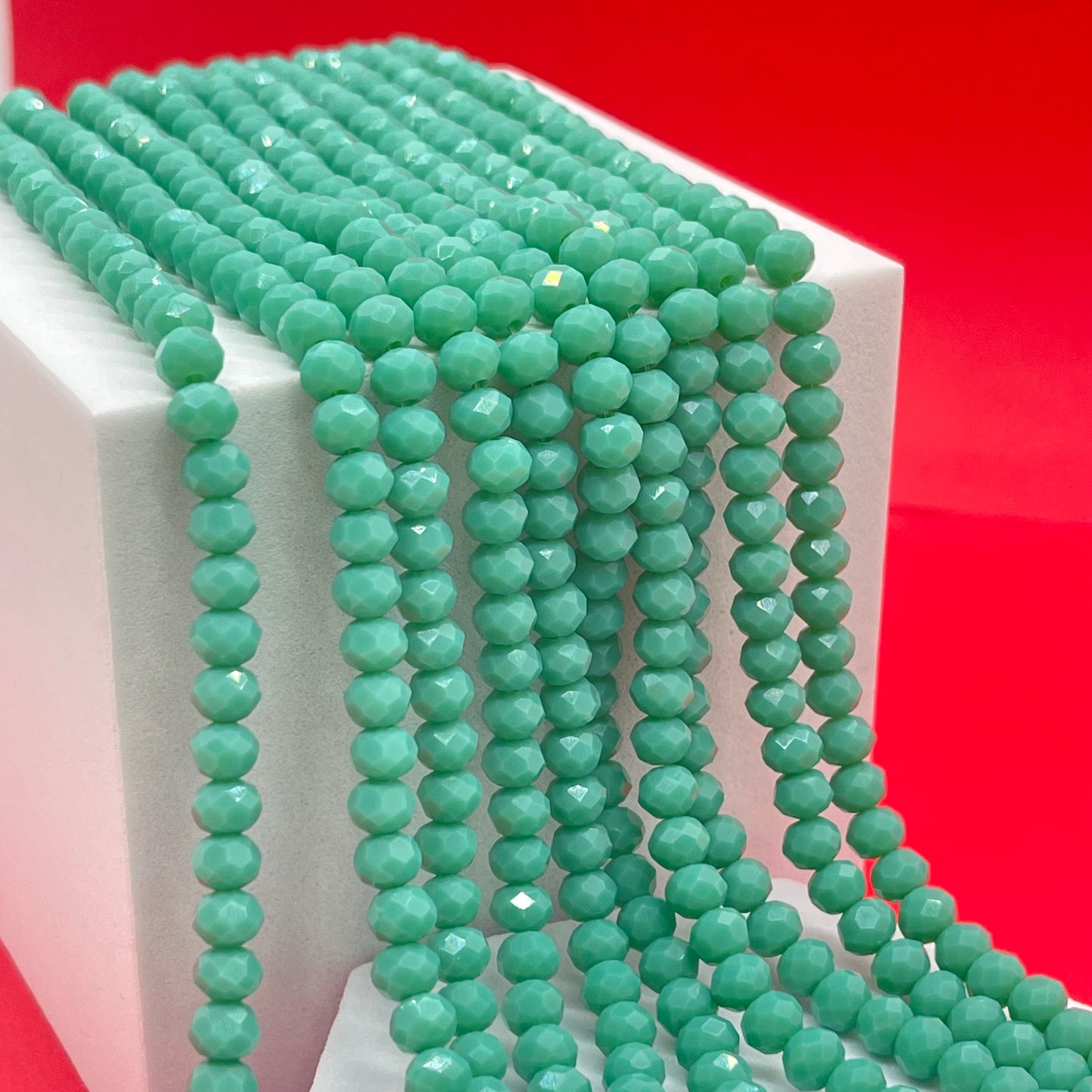 Material: cristal Dimension: 6mm Color: turquesa Quantity: 1 strand SKU: 105921 The color may be different from the image due to different display devices and image alteration. This material is durable. To extend its longevity, avoid exposing it to water, lotions, perfumes, or any other chemicals.