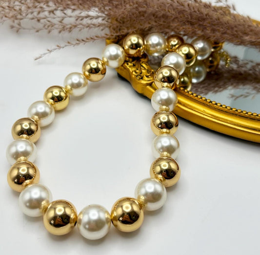 Collar con Perlas Acrílicas y Beads Gold Plated