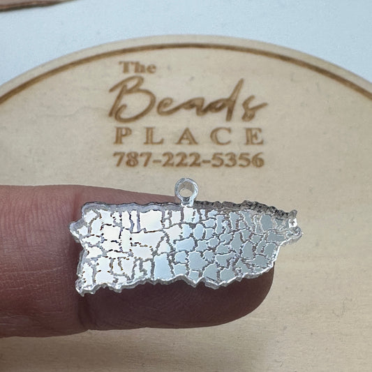 Mapa Puerto Rico acrílico espejo Plata