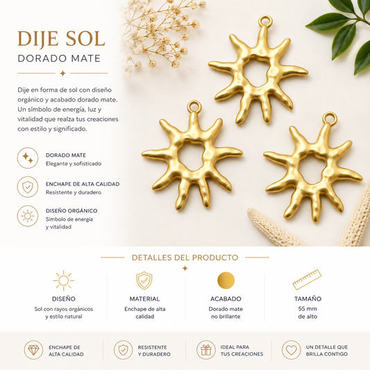 Dije tipo Colgante en forma de Sol Dorado Mate 55 mm