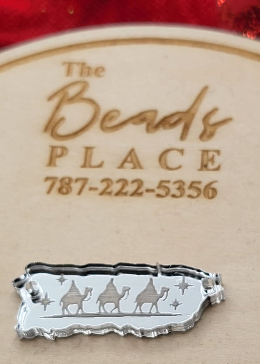 Isla de Puerto Rico con Reyes Magos Pendant Acrilico plata Espejo