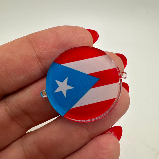 Bandera de Puerto Rico Conector Acrilico Clear Azul Claro Redondo