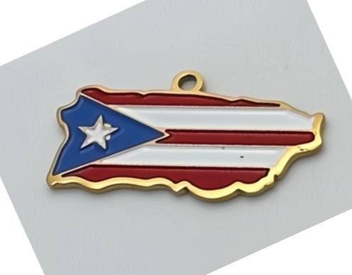 Isla de Puerto Rico con Bandera Borde Dorado Stainless Steel