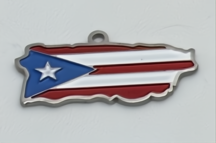 Isla de Puerto Rico con Bandera Borde Plateado Stainless Steel