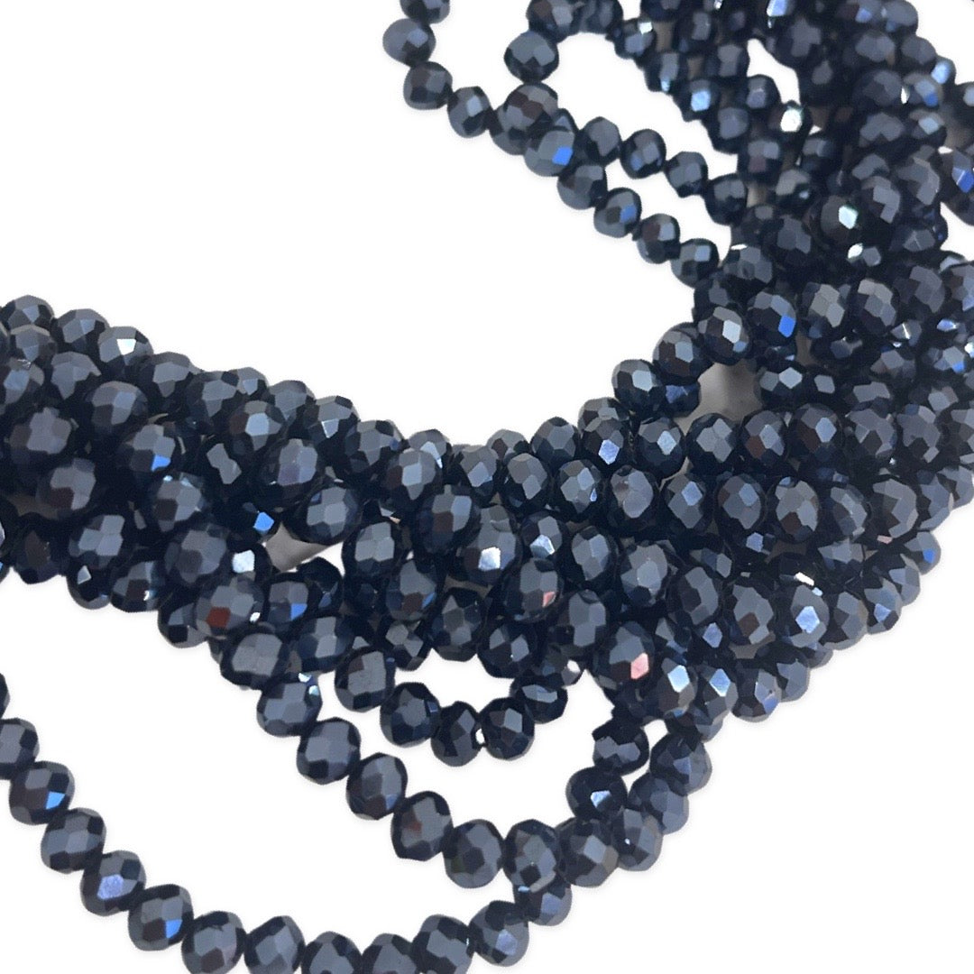 Cristal Rondelle Negro Plateado 6mm
